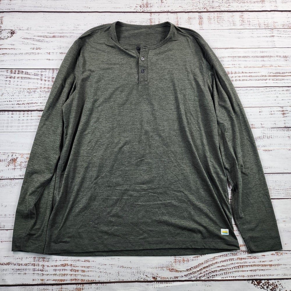 Vuori Ease Performance Henley Men XL Charcoal Heather Long Sleeve 3799